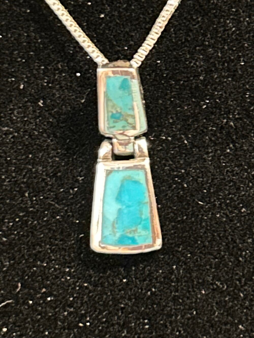 Sterling Silver Turquoise Pendant Necklace 18" Chain 925 Wild Heirloom